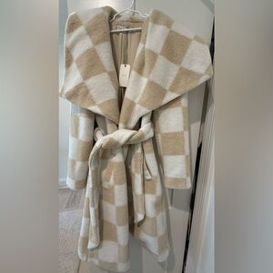 George Tan and White Teddy Jacket Cozy Mid-Length